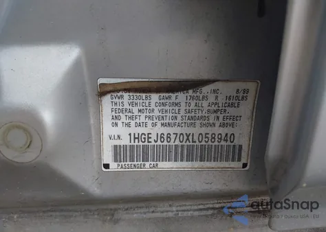 1999 Honda Civic Lx из США, поврежденный, VIN 1HGEJ6670XL058940